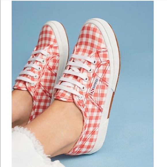 Anthropologie Shoes - Anthropologie Superga gingham SNEAKERS white RED